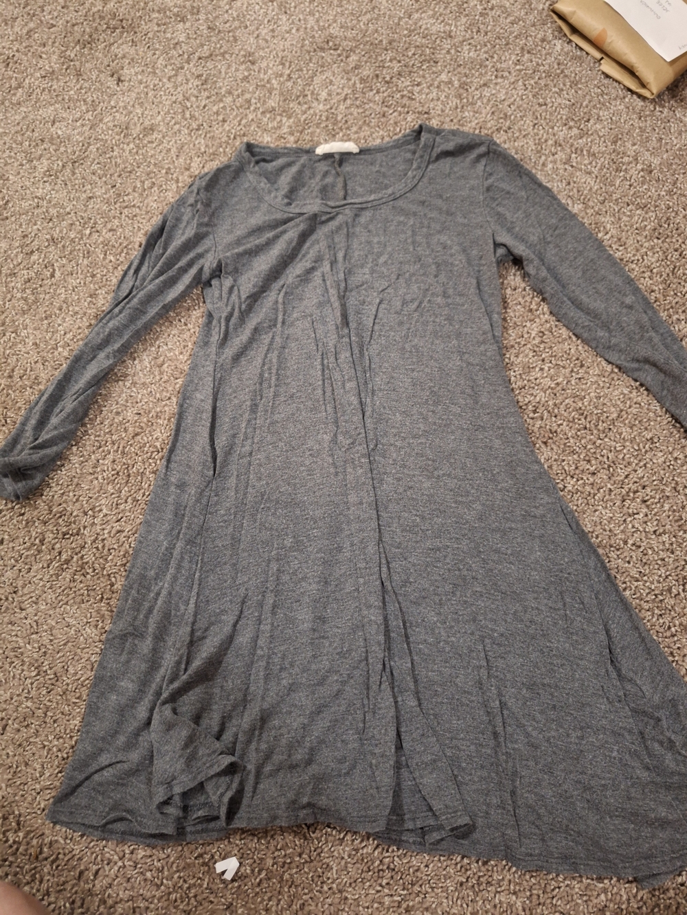 Casual Gray Long Sleeve Swing Dress